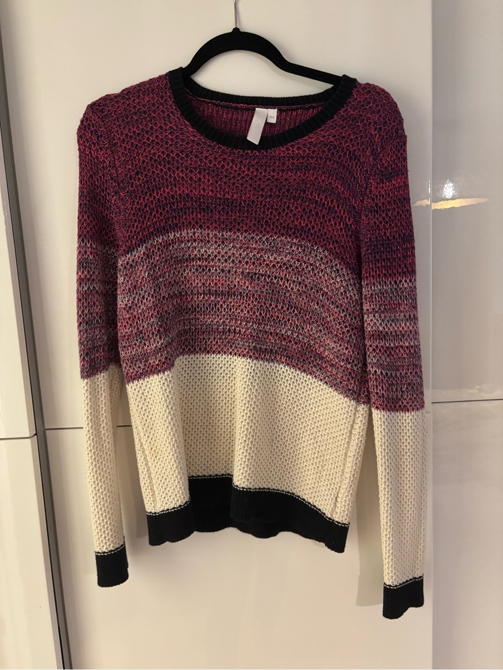 SI-IAE Crewneck Colour block Knit Sweater in Pink, Cream & Navy